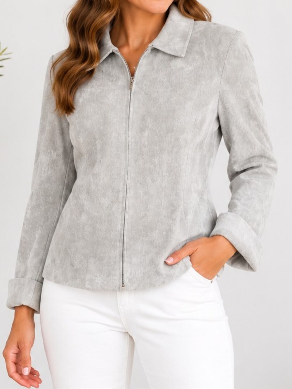 👚 Christopher & Banks MP Medium Petite Gray Zip Front Collared Jacket Blazer